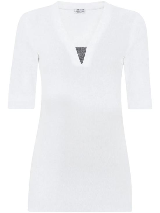 26SS 브루넬로 쿠치넬리 코튼 브이넥 티셔츠 M0TC8EL692 C159 BIANCO