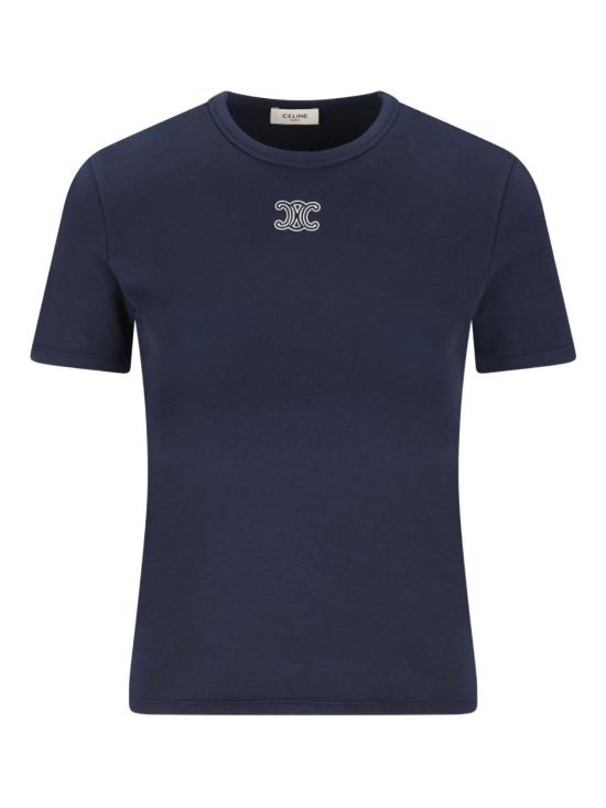 26SS 셀린느 리브드 코튼 저지 트리오프 반팔 티셔츠 RX0IX140707OW NAVY OFF WHITE DOM