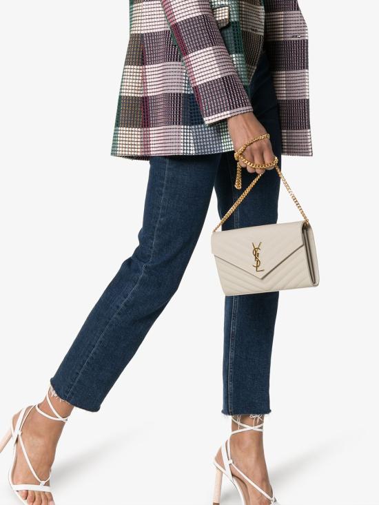 26SS 생로랑 레더 카산드라 체인 월렛 377828 BOW019207 White - SAINT LAURENT