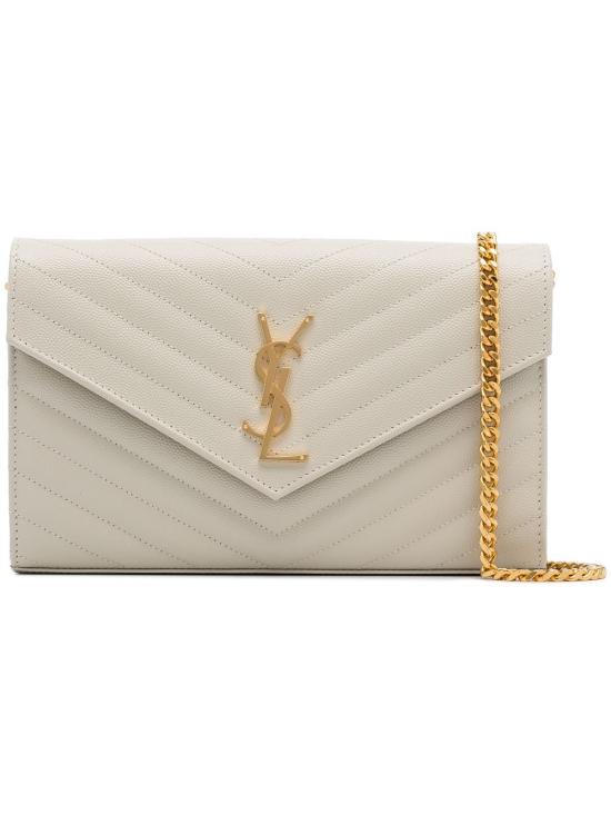 26SS 생로랑 레더 카산드라 체인 월렛 377828 BOW019207 White