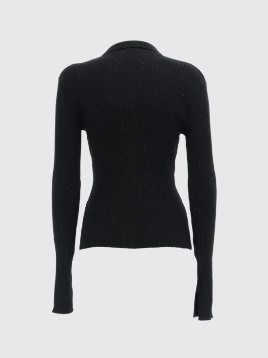 26SS 가니 파인 시퀸 니트 폴로셔츠 A1070085 099 Black - GANNI