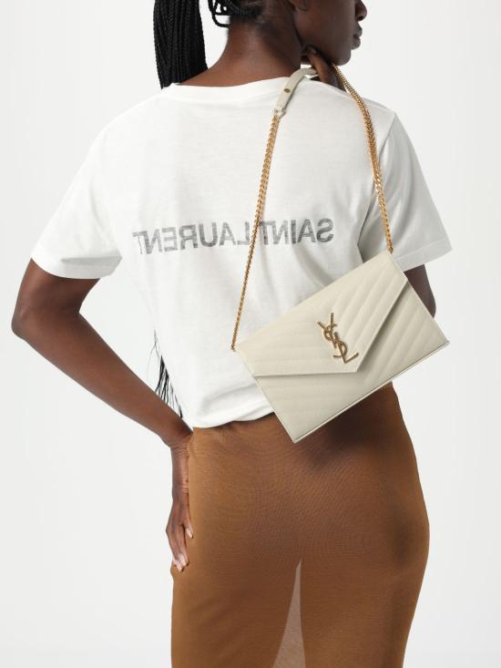 26SS 생로랑 레더 카산드라 체인 월렛 377828BOW01 9207 Yellow Cream - SAINT LAURENT