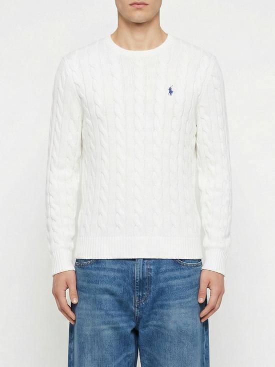26SS 폴로 랄프로렌 로고 자수 케이블 니트 스웨터 710775885 033 White