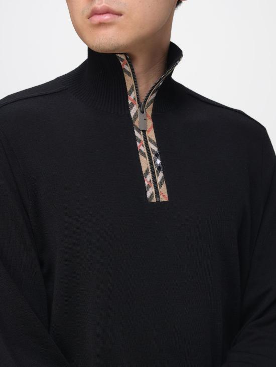 26SS 버버리 체크 트리밍 울 하프 지퍼 스웨터 8119436 Black - BURBERRY