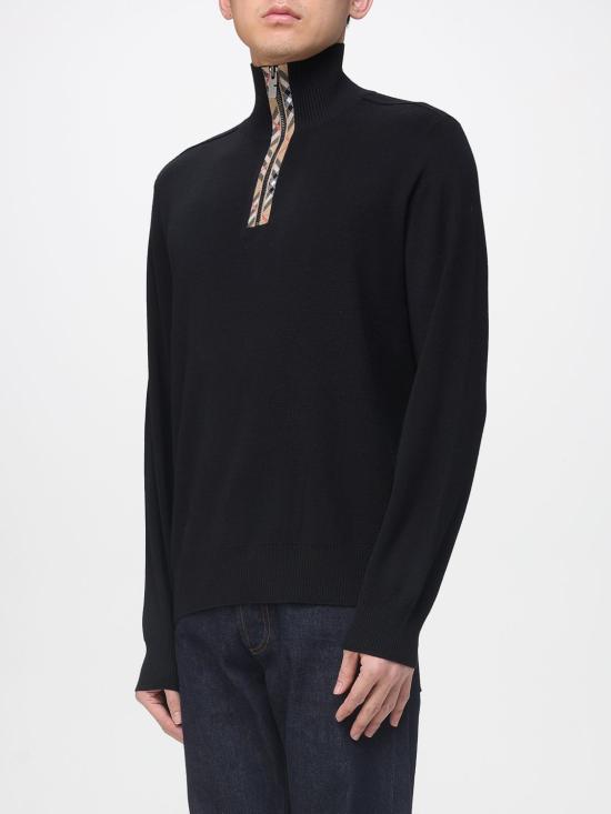 26SS 버버리 체크 트리밍 울 하프 지퍼 스웨터 8119436 Black - BURBERRY