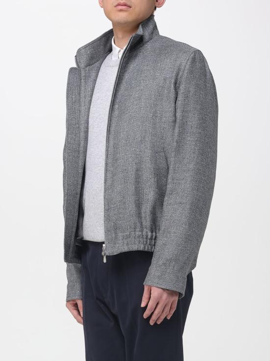 26SS 브루넬로 쿠치넬리 스탠드 칼라 실크, 리넨, 울 블렌디드 홉색 블루종 MZ4036580 C032 Grey - BRUNELLO CUCINELLI