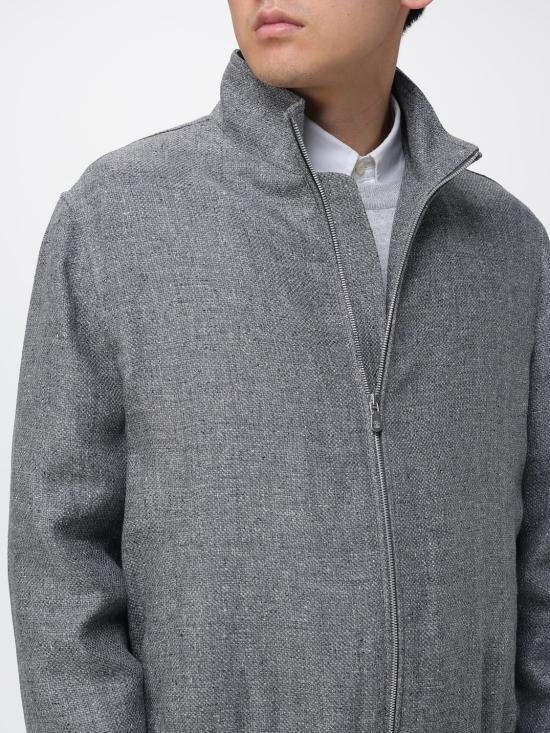 26SS 브루넬로 쿠치넬리 스탠드 칼라 실크, 리넨, 울 블렌디드 홉색 블루종 MZ4036580 C032 Grey - BRUNELLO CUCINELLI