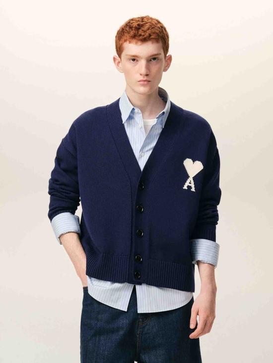 26SS 아미 스웨터 UKC380 KN0156 A116ENCRE ECRU NAVY BLUE - AMI