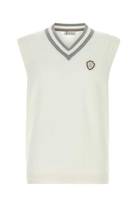 26SS 브루넬로 쿠치넬리 니트 베스트 M29203607F CJ068 WHITE