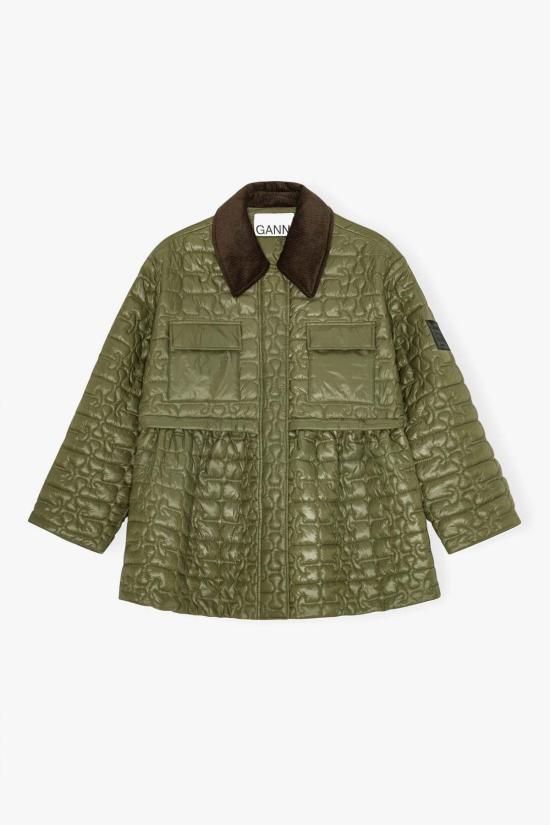  가니 패딩 Ganni 샤이니 퀼트 미디 재킷 칼라마타 - GANNI