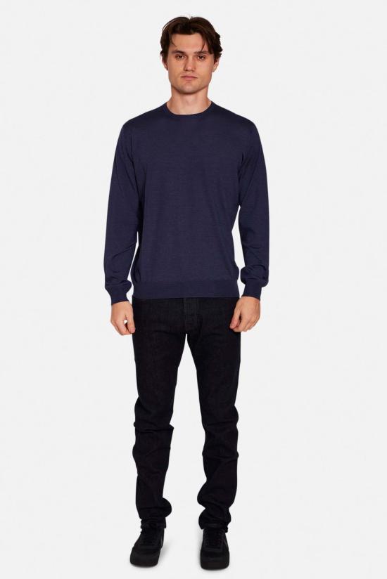  필리포 드 로렌티스 스웨터 필리포 데 로렌티스 울 실크 캐시미어 크루넥  블루 - FILIPPO DE LAURENTIIS