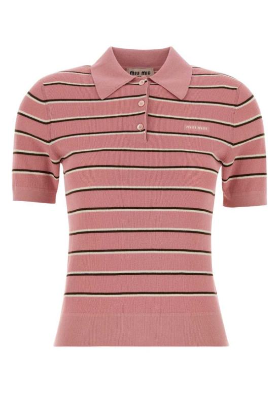 26SS 미우미우 폴로 티셔츠 MMLB35SOOO183M F0028 STRIPPED