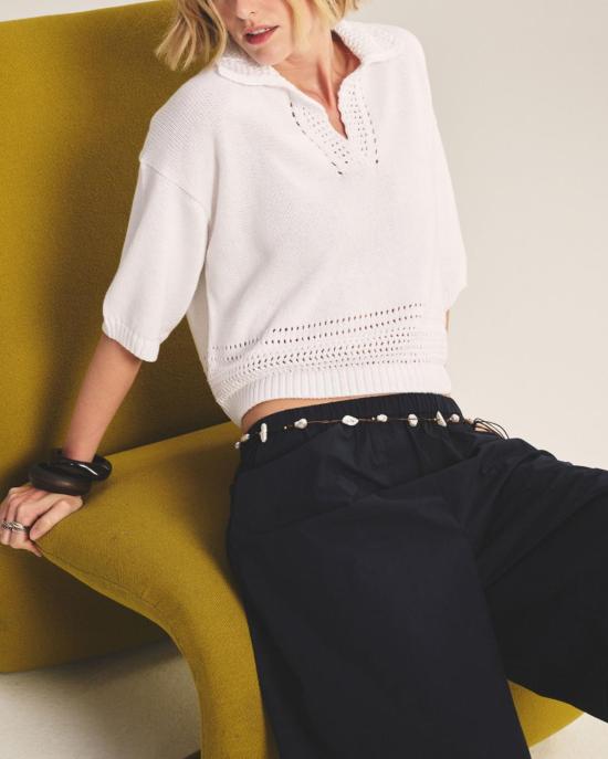  벨벳 반팔 티셔츠 윈슬로우 니트 폴로 셔츠 화이트 - VELVET