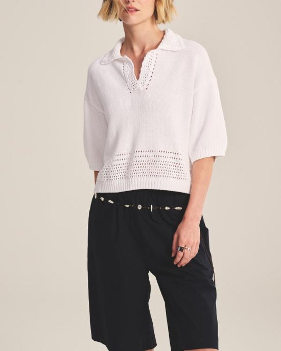  벨벳 반팔 티셔츠 윈슬로우 니트 폴로 셔츠 화이트 - VELVET