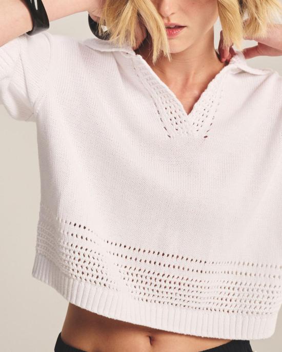  벨벳 반팔 티셔츠 윈슬로우 니트 폴로 셔츠 화이트 - VELVET