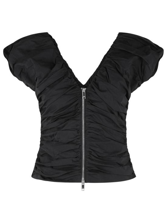 26SS 가니 투웨이 집 클로저 러치드 슬리브리스 탑 A1040071099 Black