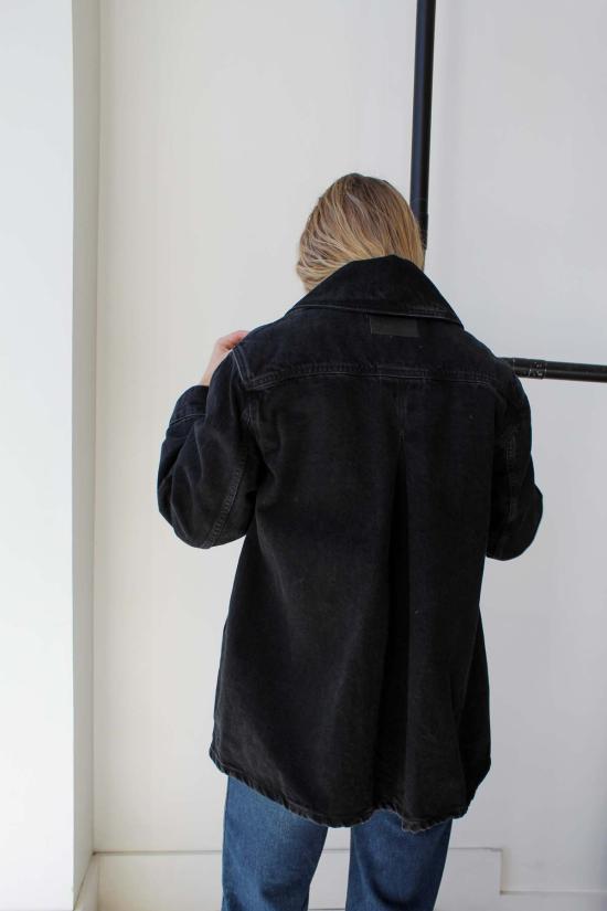  가니 데님 자켓 리지드 데님 미디 재킷 워시드 블랙 - GANNI