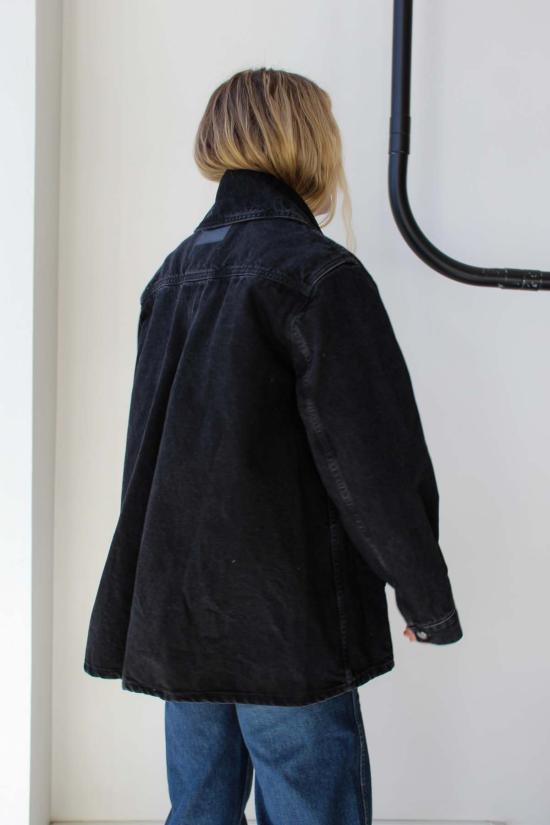  가니 데님 자켓 리지드 데님 미디 재킷 워시드 블랙 - GANNI