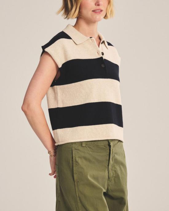  벨벳 블라우스 조엘라 폴로 오트/네이비 - VELVET