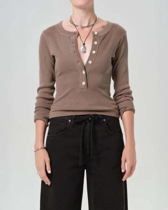  시티즌 오브 휴머니티 긴팔 티셔츠 인류 시민들 Varra Henley Top Brown - CITIZEN OF HUMANITY