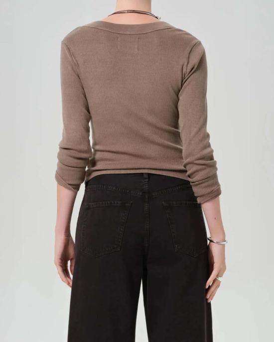  시티즌 오브 휴머니티 긴팔 티셔츠 인류 시민들 Varra Henley Top Brown - CITIZEN OF HUMANITY