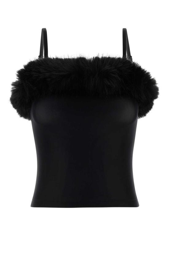 26SS 발렌시아가 포 퍼 트리밍 저지 슬리브리스 탑 858101TRV38 1069 Black