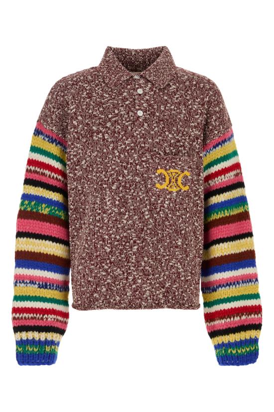 26SS 셀린느 물리네 코튼 폴로 스웨터 RY0QE0X94 GDU4 BURGUNDYMULTICOLOR