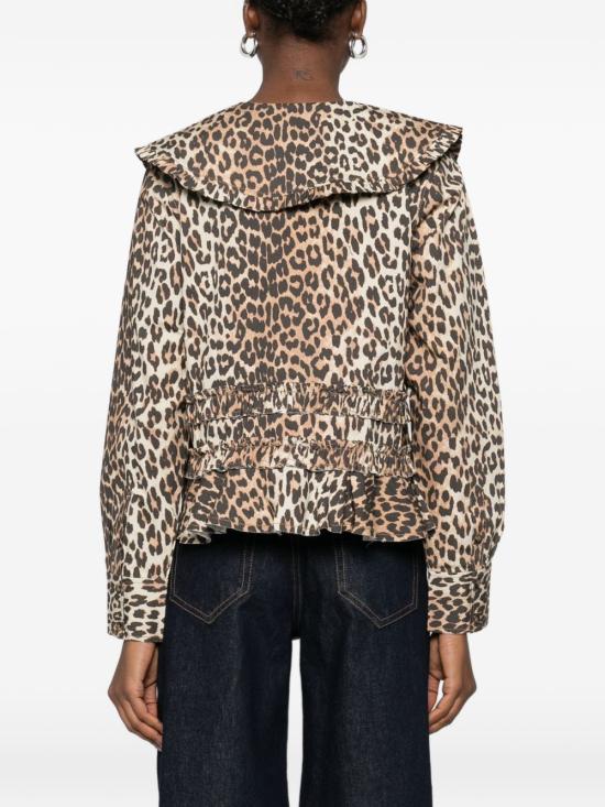 26SS 가니 레오파드 프린트 러플 셔프 A1040119 859 Brown - GANNI