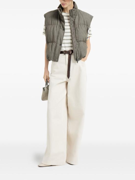 26SS 브루넬로 쿠치넬리 버진 울 & 캐시미어 라이트웨이트 스파클링 스트라이프 니트 티셔츠 M14854100 CIH19 Beige - BRUNELLO CUCINELLI