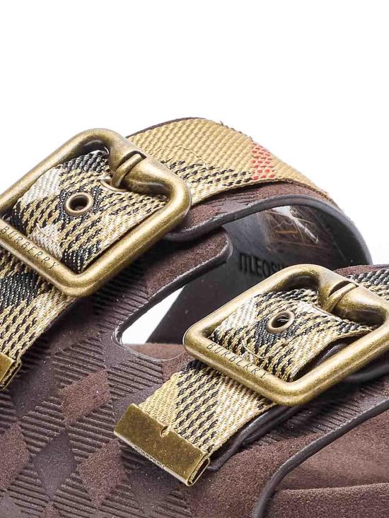 26SS 버버리 더블 버클 체크 샌들 8118613 Brown - BURBERRY