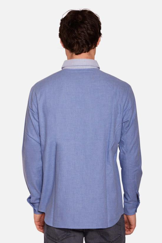  블루&크림 긴팔 셔츠 블루앤크림 뉴먼 콤보 셔츠, 데님 슬레이트 색상, 라이트 슬레이트 칼라 - BLUE&CREAM