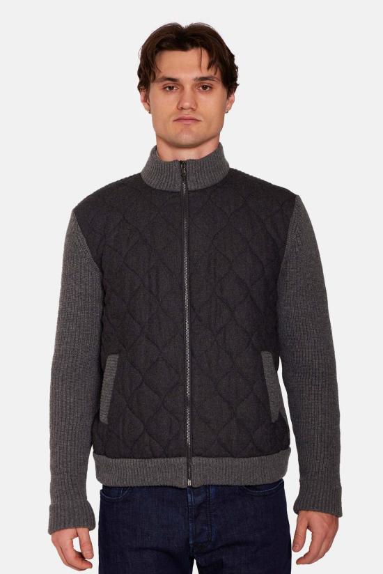  블루&크림 자켓 캐시미어 퀼팅 콤보 지퍼 재킷