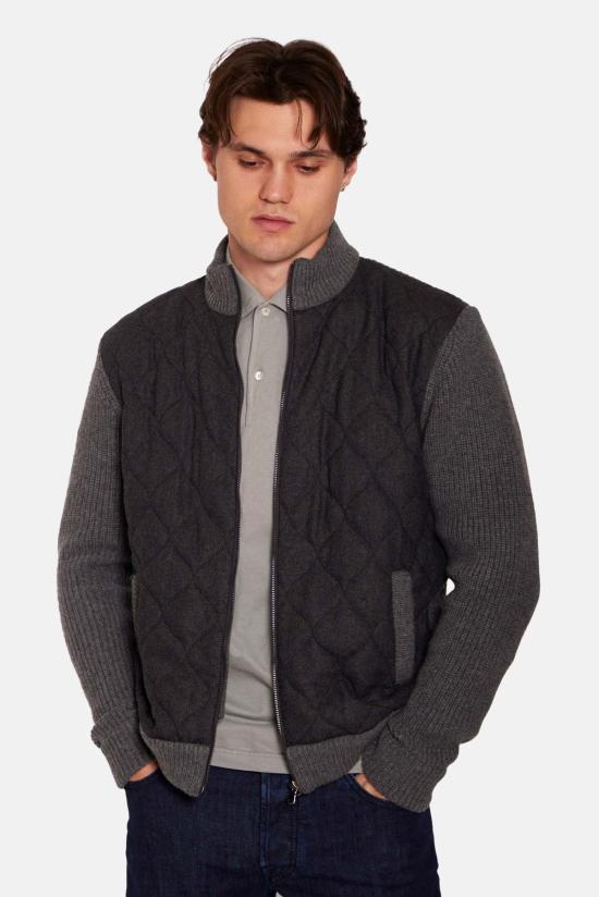  블루&크림 자켓 캐시미어 퀼팅 콤보 지퍼 재킷 - BLUE&CREAM