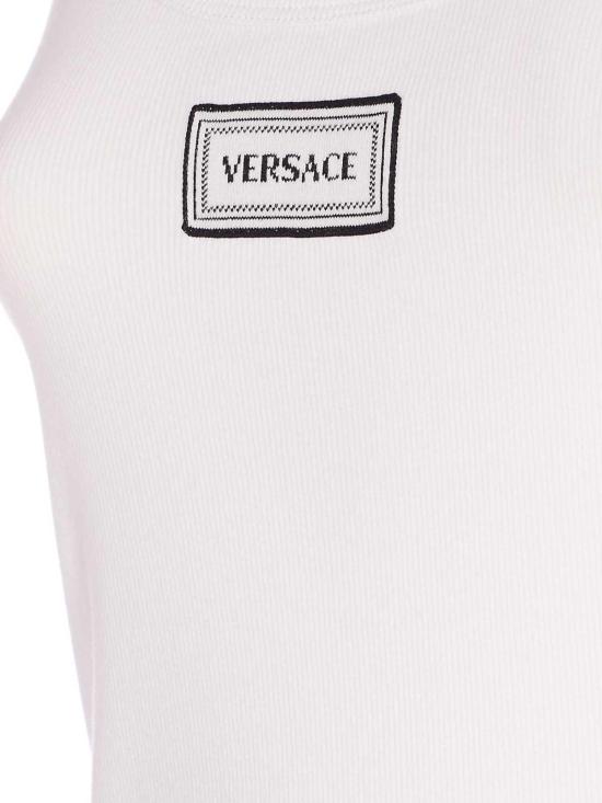 26SS 베르사체 로고 패피 리브드 스트레치 코튼 탱크탑 10232101A172221W000 White - VERSACE