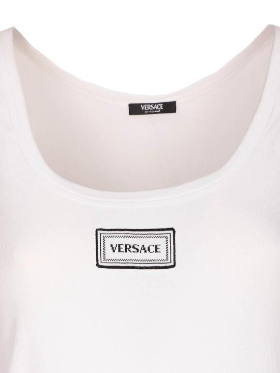 26SS 베르사체 로고 패피 리브드 스트레치 코튼 탱크탑 10232101A172221W000 White - VERSACE