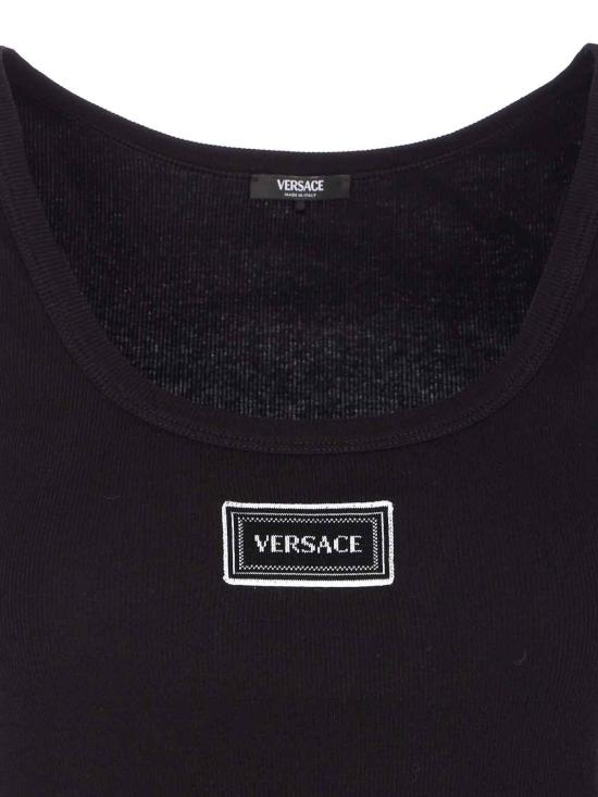 26SS 베르사체 로고 패피 리브드 스트레치 코튼 탱크탑 10232101A172221B000 Black - VERSACE