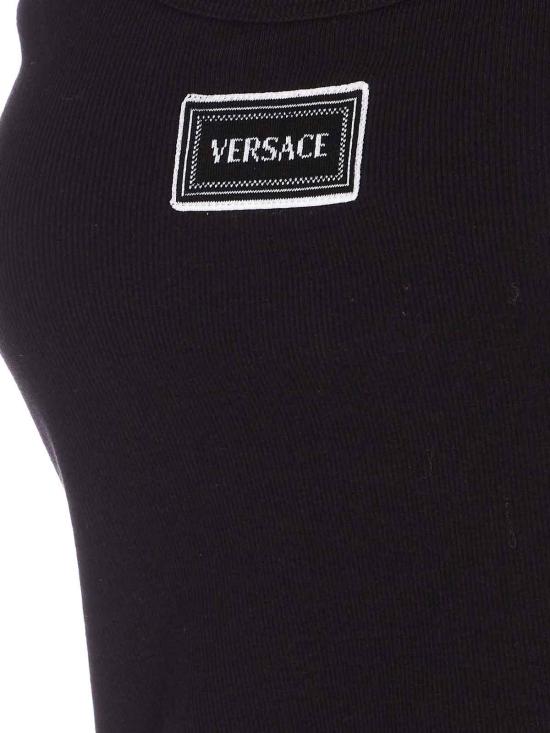 26SS 베르사체 로고 패피 리브드 스트레치 코튼 탱크탑 10232101A172221B000 Black - VERSACE