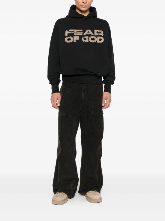 25FW 피어오브갓 릴렉스핏 로고 플리스 후드 티셔츠 FG25FW1212102BHF 001 BLACK - FEAR OF GOD