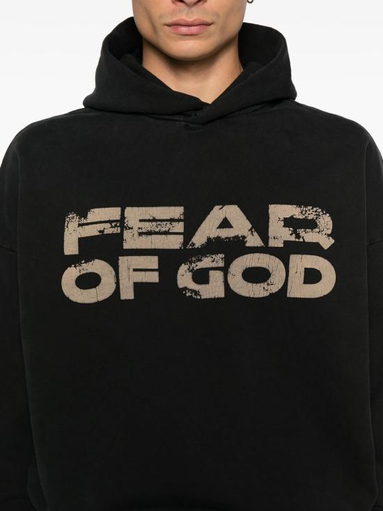 25FW 피어오브갓 릴렉스핏 로고 플리스 후드 티셔츠 FG25FW1212102BHF 001 BLACK - FEAR OF GOD