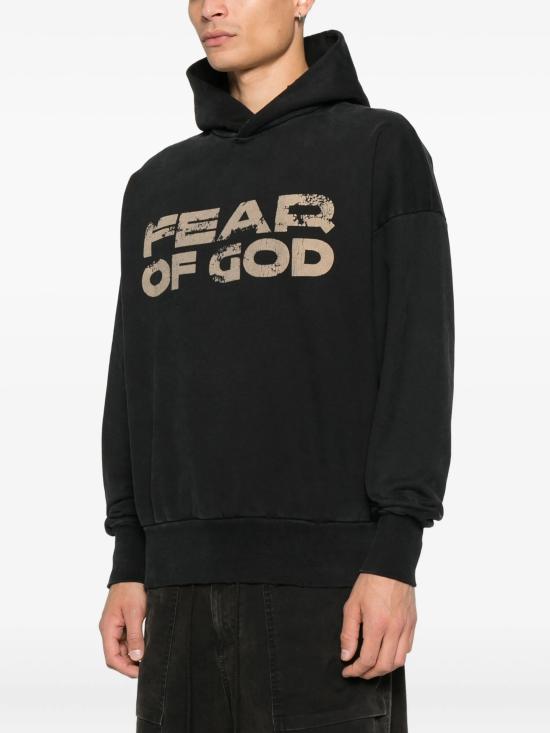 25FW 피어오브갓 릴렉스핏 로고 플리스 후드 티셔츠 FG25FW1212102BHF 001 BLACK - FEAR OF GOD