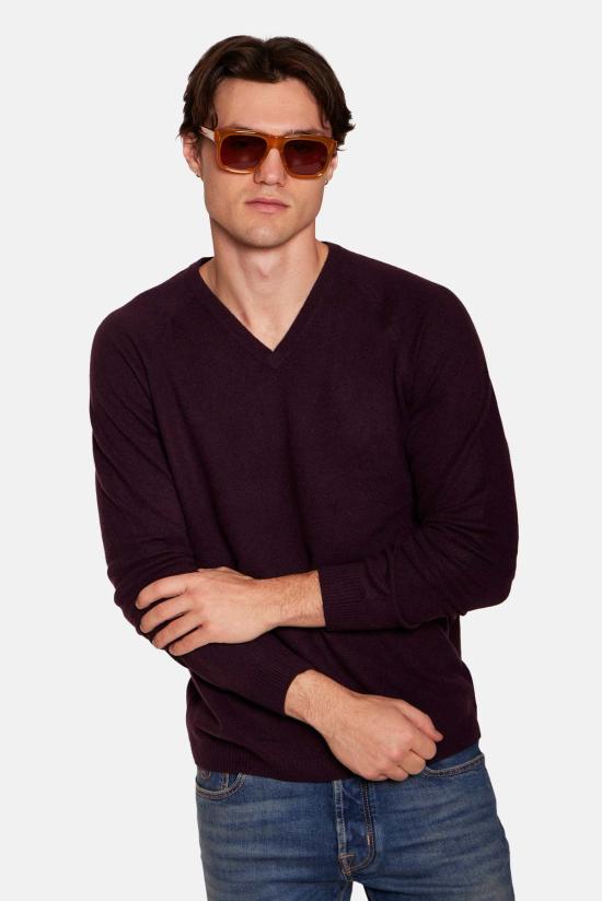  블루&크림 스웨터 포드 캐시미어 브이넥