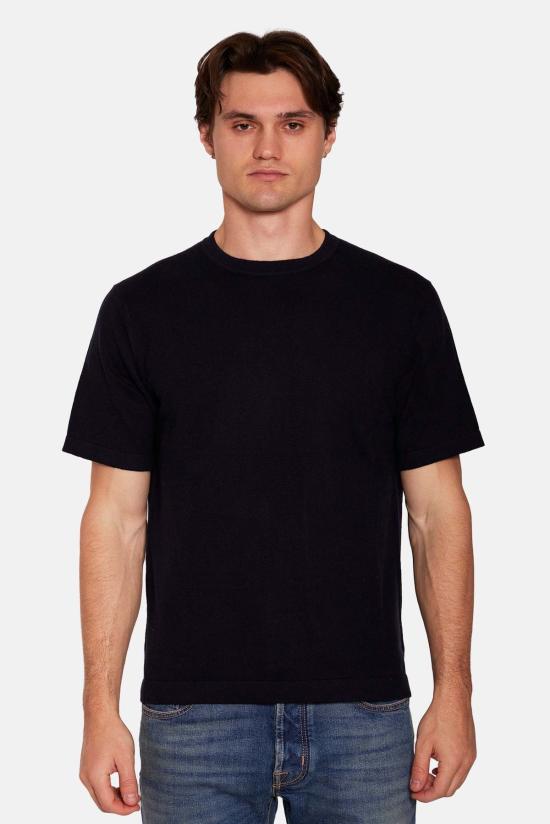  블루&크림 반팔 티셔츠 듀안 니트 티셔츠