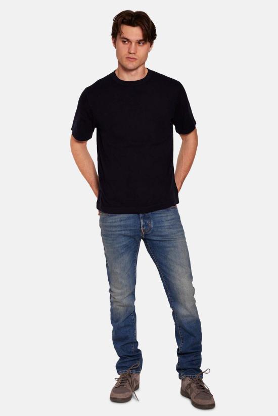  블루&크림 반팔 티셔츠 듀안 니트 티셔츠 - BLUE&CREAM