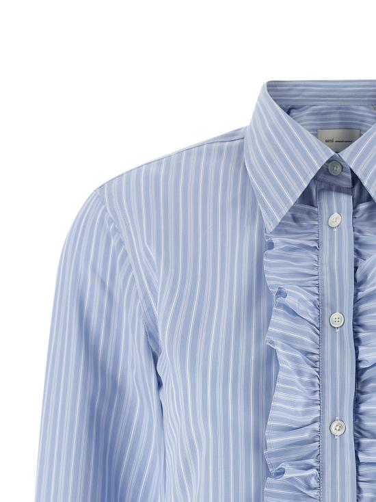 26SS 아미 코튼 롱 슬리브 러플 어드저스티드 셔츠 캐시미어 FSH821CO02194844 Light Blue - AMI