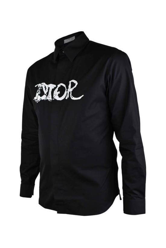  디올 긴팔 셔츠 자수 문구가 새겨진 검정색 면 - DIOR