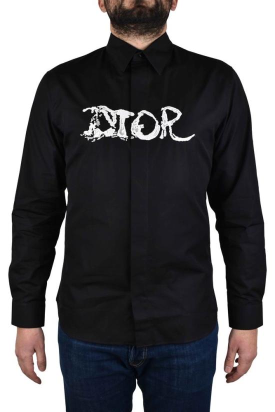  디올 긴팔 셔츠 자수 문구가 새겨진 검정색 면 - DIOR