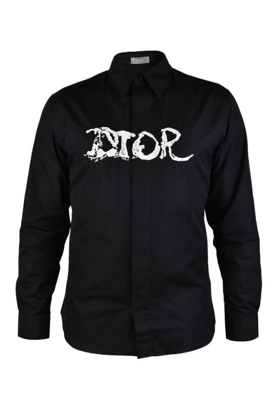  디올 긴팔 셔츠 자수 문구가 새겨진 검정색 면