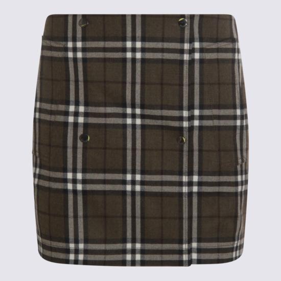 25FW 버버리 체크 본디드 울 트렌치 미니 스커트 8110911C3078 Green - BURBERRY