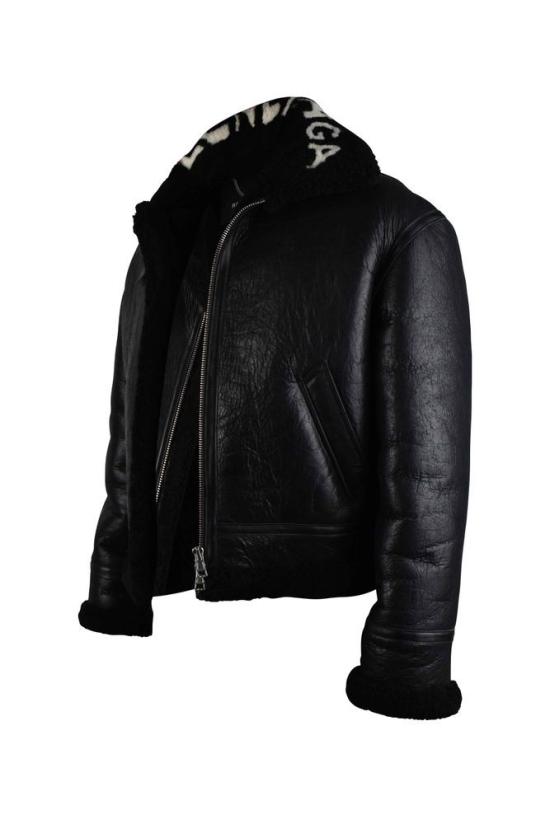  발렌시아가 자켓 광택 있는 블랙 가죽 및 울 봄버 재킷 - BALENCIAGA