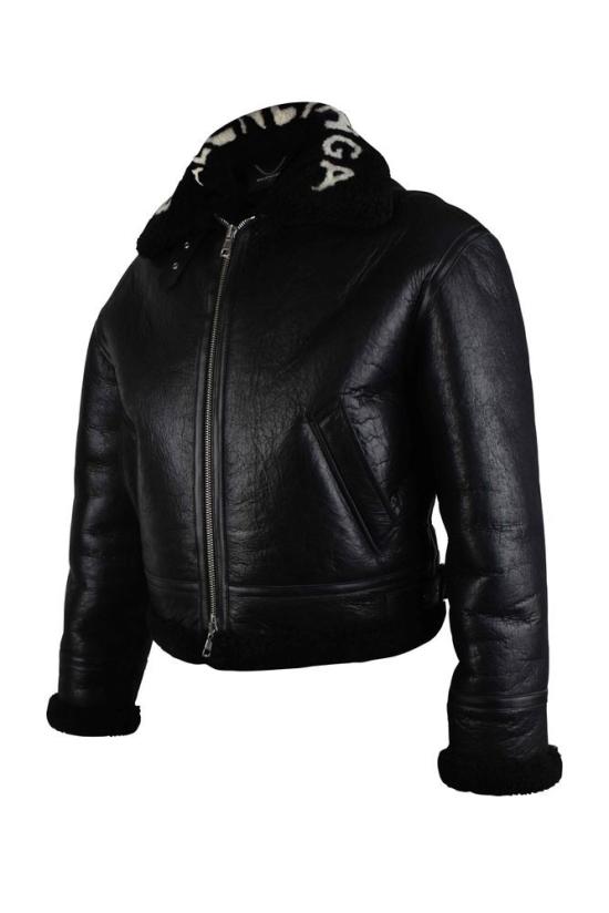  발렌시아가 자켓 광택 있는 블랙 가죽 및 울 봄버 재킷 - BALENCIAGA